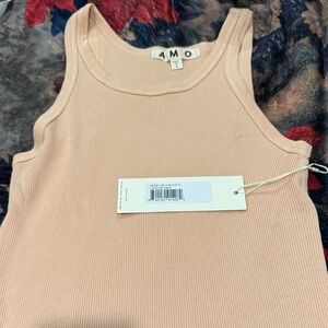 AMO Ribbed Tank Top in Light Peach